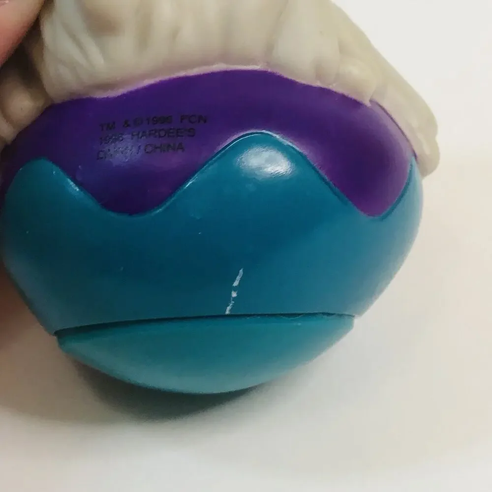 Vtg 1996 Hardee's Dakin FCN White Dog on Purple Teal Ball‎ Wobble Toy Figurine